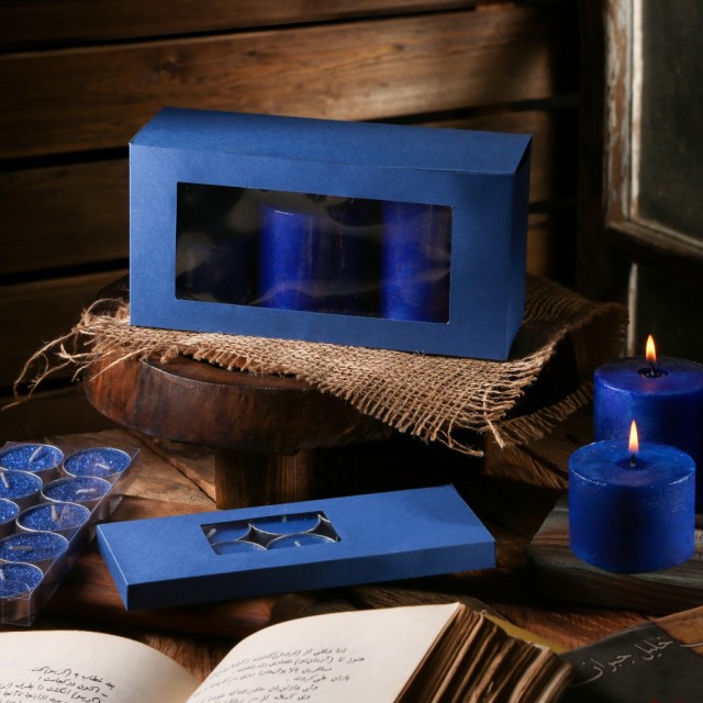 شمع استوانه ای رنگ آبی کلاسیک قطر 7